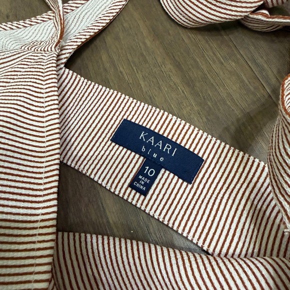 KAARI blue Striped Wide Leg Jumpsuit Cutout Tie Shoulders Cropped - Picture 4 of 9